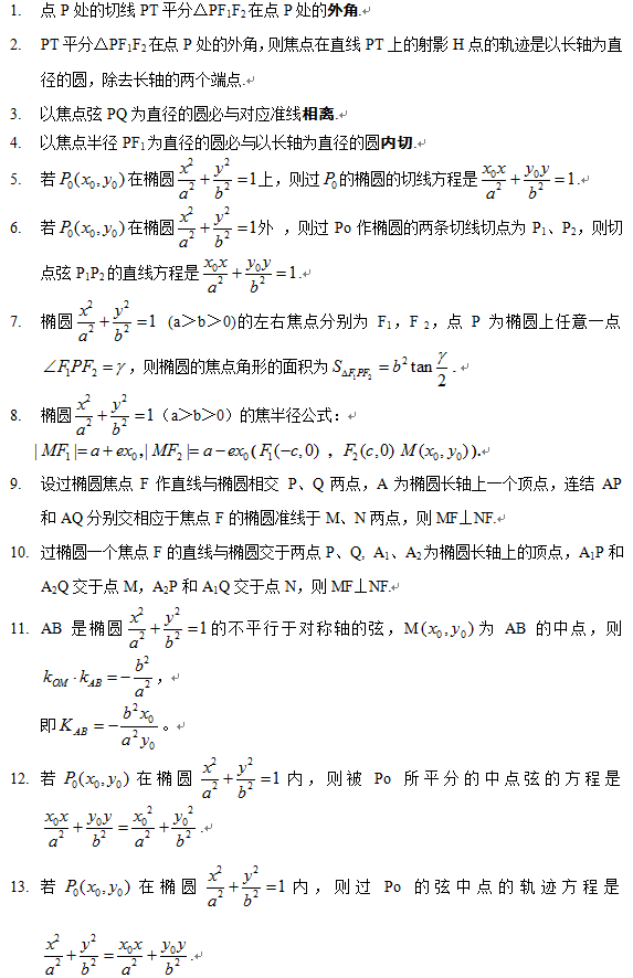 圆锥曲线秒杀大题特殊结论总结